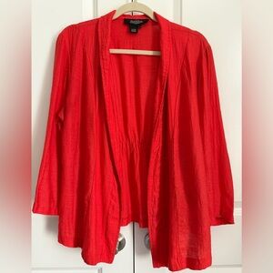 Peck&Peck Open Front Cardigan Women’s Size L Red Lightweight Layering Duster